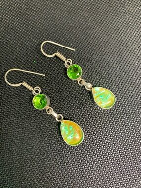 Green Topaz and Fire Opal Teardrop Dangle Earrings - Women Jewelry